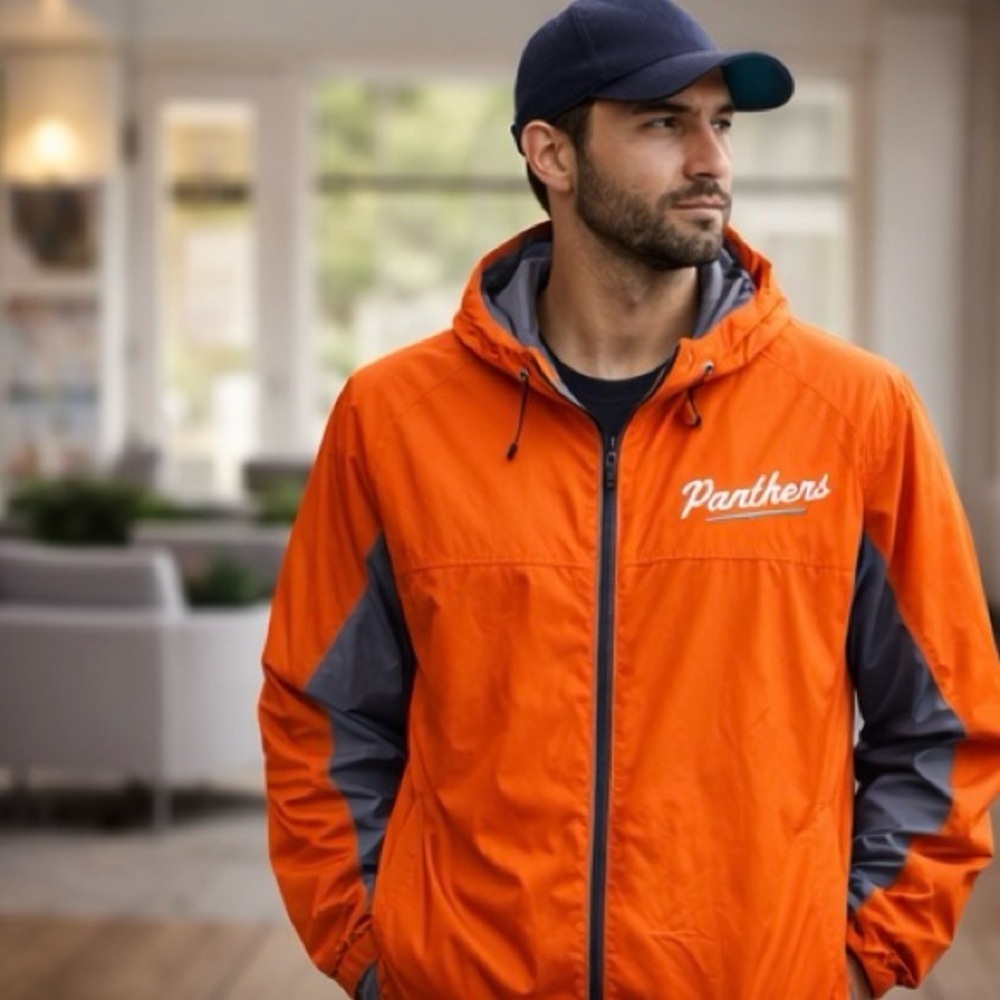 Panthers Holloway Hooded Windbreaker TX Tall XL Orange Lightweight Rain Jacket - Picture 4 of 4